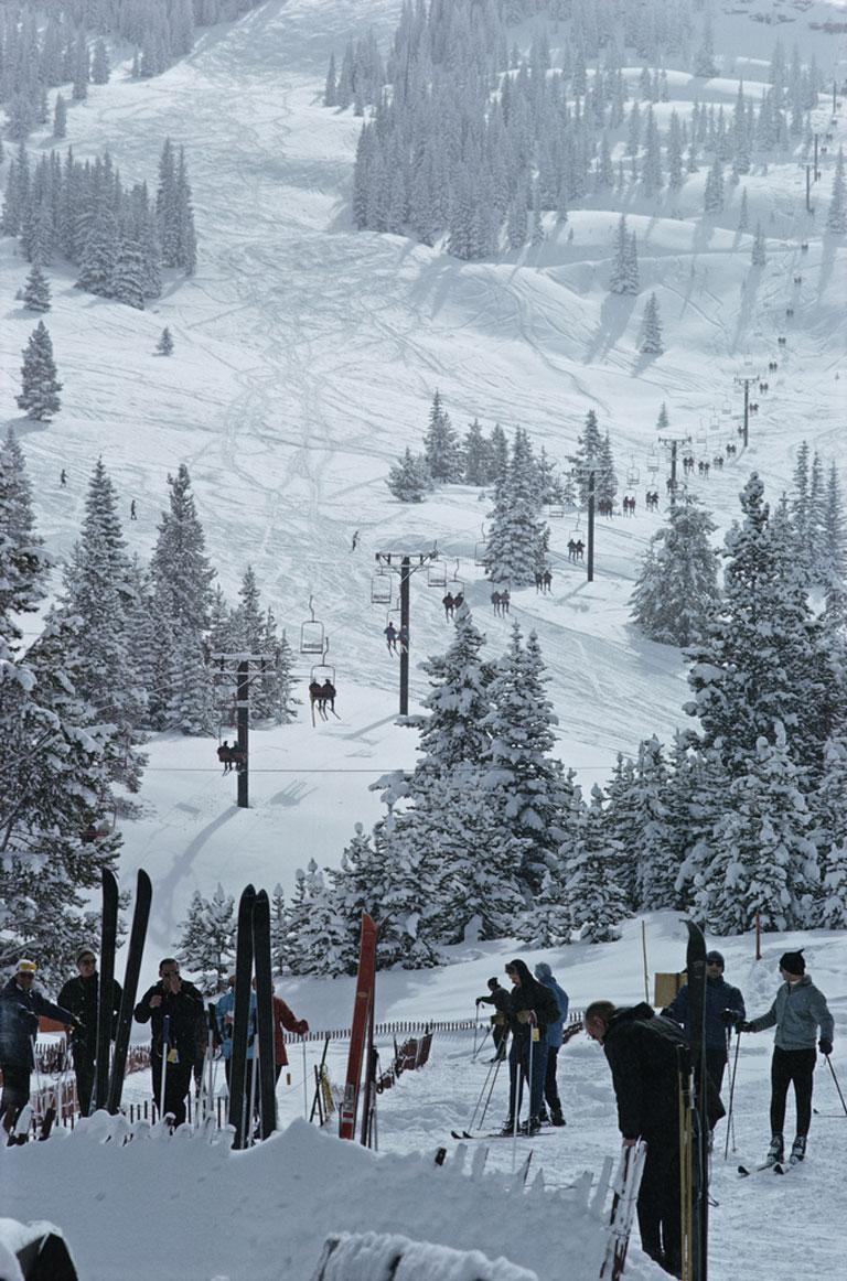 Skiing In Vail III, 1964
Chromogenic Lambda Print
Estate edition of 150

A group of skiers stand in line waiting for the ski lift in Vail, Colorado, USA, 1964. 

Estate stamped and hand numbered edition of 150 with certificate of authenticity from