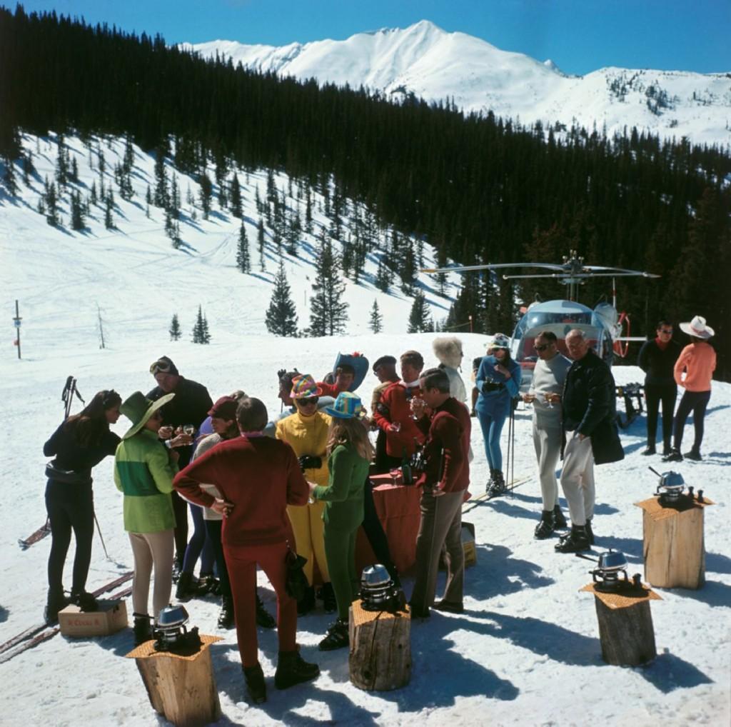 Snowmass Picnic by Slim Aarons

1967: It really doesn't get much more glamorous than this. A fashionable stand-up fondue picnic for skiers at Snowmass-at-Aspen, Colorado which has more than fifty miles of trails and snowfields. The village was