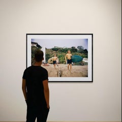 Surfers with their dog at Laguna Beach, 1970 (Unseen)