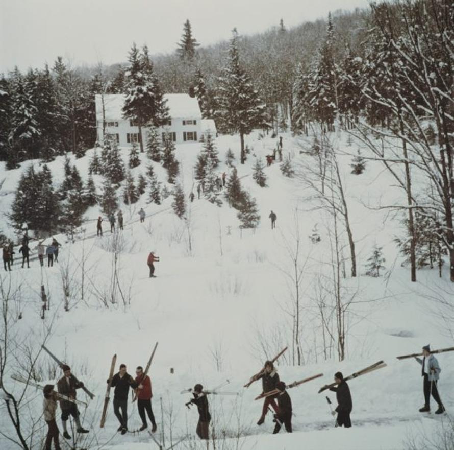 Vermont Winter 
1960
by Slim Aarons

Slim Aarons Limited Estate Edition

Students from Stowe Preparatory School track through deep snow near Mount Mansfield and Spruce Peak, Vermont, circa 1960. 

unframed
c type print
printed 2023
20 x 20"  - paper