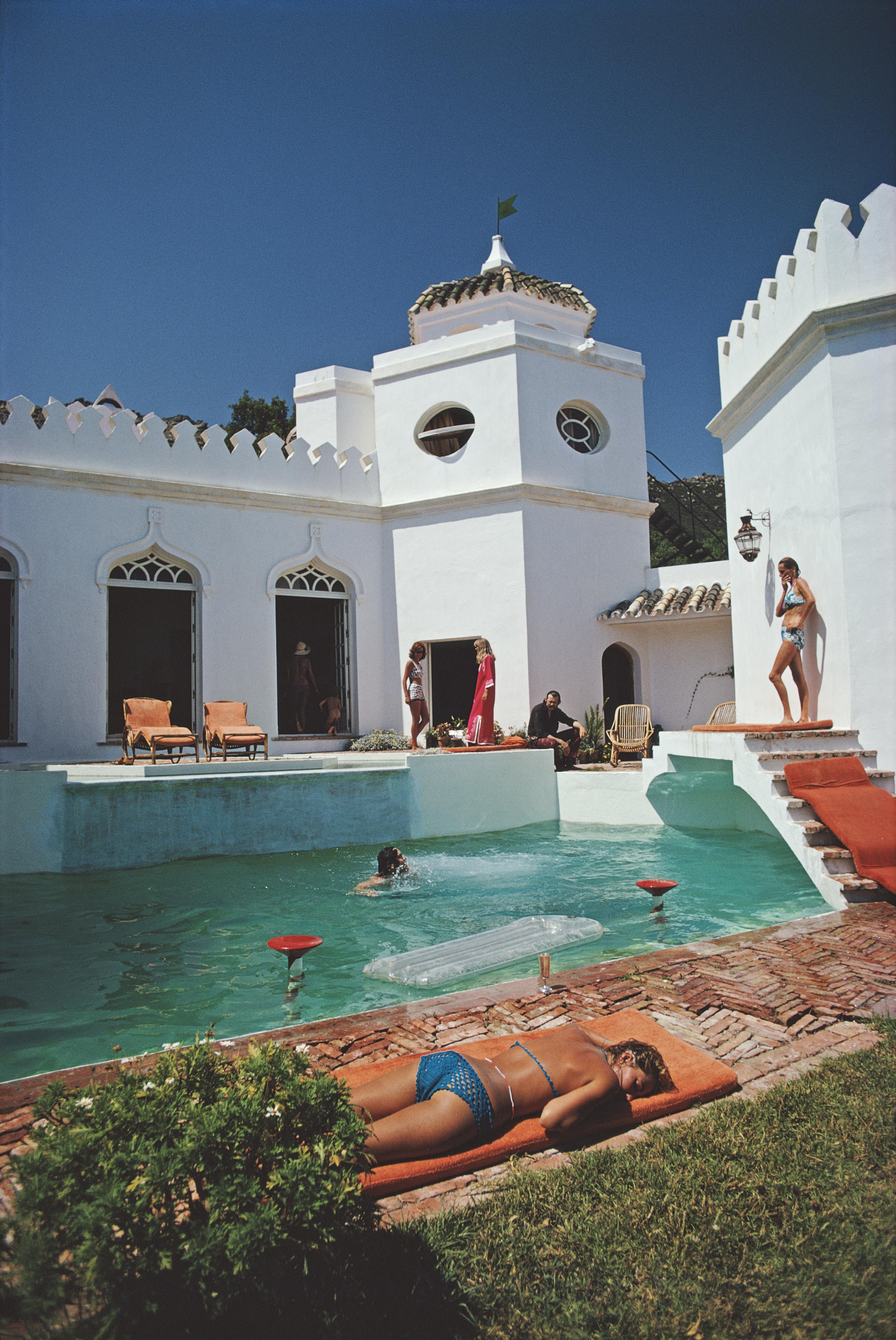 Slim Aarons Landscape Photograph - Villa at El Cuarton, 1971 - Spanish Moorish Architecture Sculpture Pool