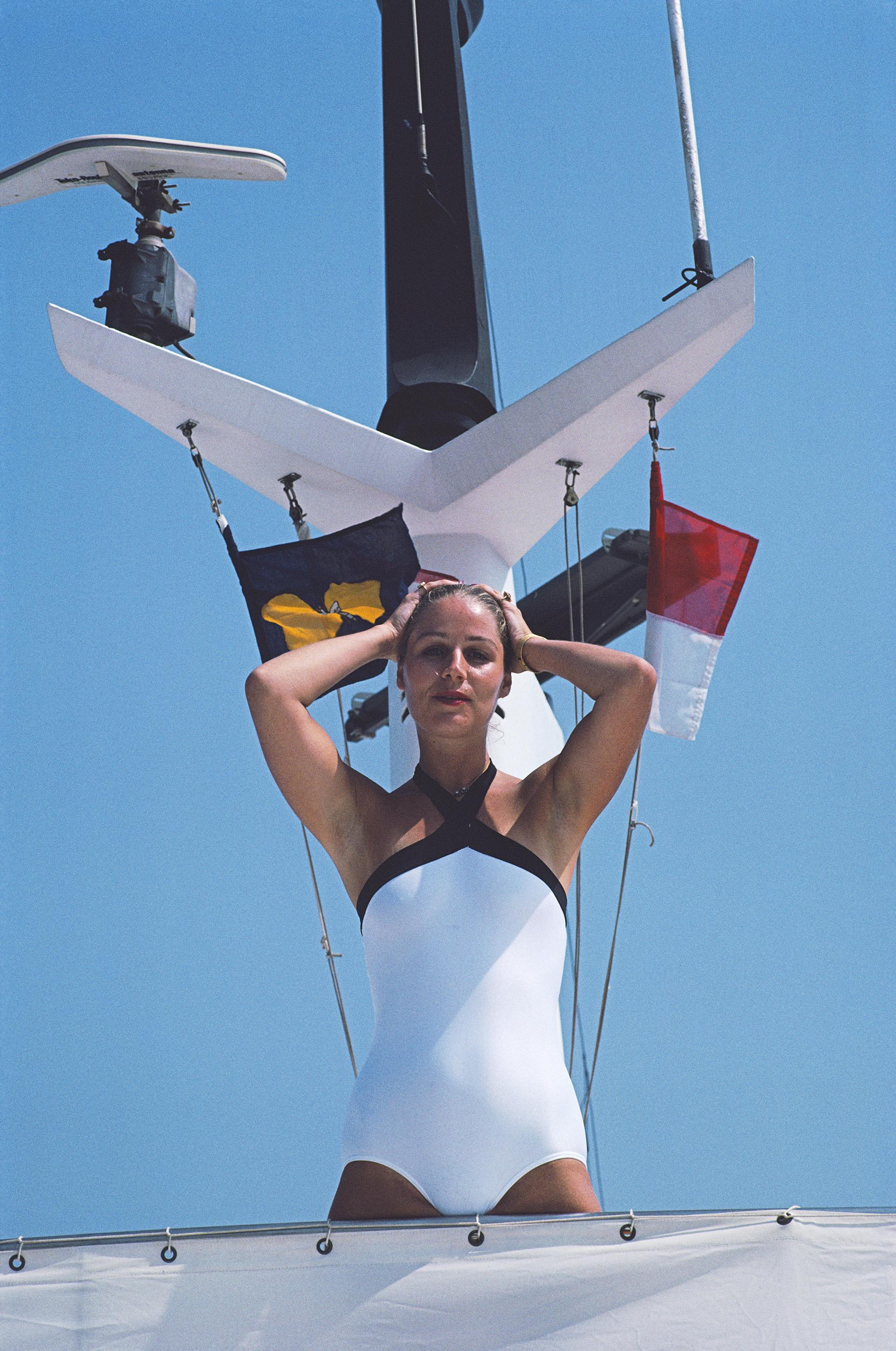 Viscountess Isabelle 

The Viscountess Isabelle on board a yacht in the harbour at Monte Carlo, 1981. 

24 x 20"  - paper size
 
Estate Stamped Collection Edition to 150 

Photo by Slim Aarons

Printed in 2025

Limited to 150 prints only (regardless