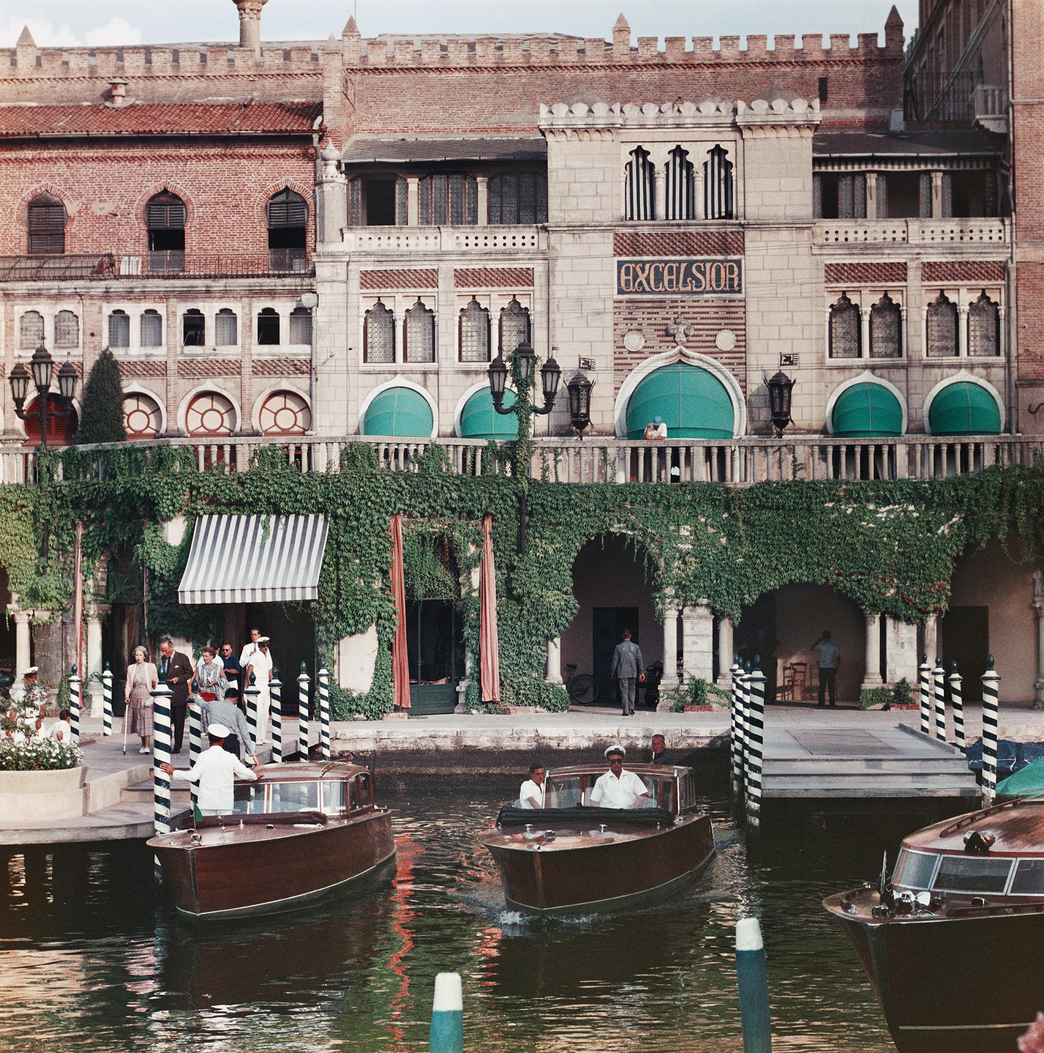 Slim Aarons Color Photograph - Westin Excelsior, Lido in Venice, 1957 - Venetian Gondolas in Canals in Italy