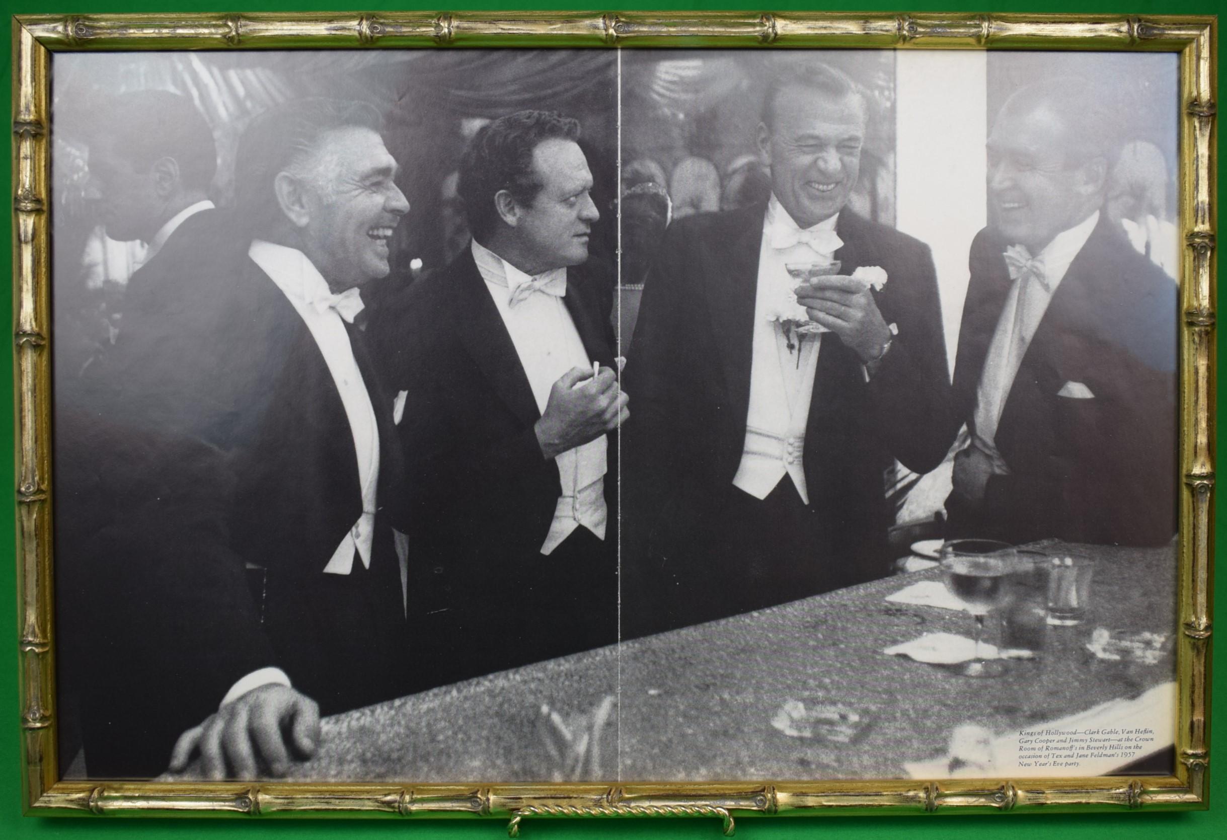 Art Sz: 13"H x 20"W

Frame Sz: 14 1/4"H x 21 1/4"W

In custom gilt bamboo frame

Original color double page from Slim Aarons' iconic book "A Wonderful Time" published 1974

Clark Gable, Van Heflin, Gary Cooper and Jimmy Stewart- At The Crown Room Of
