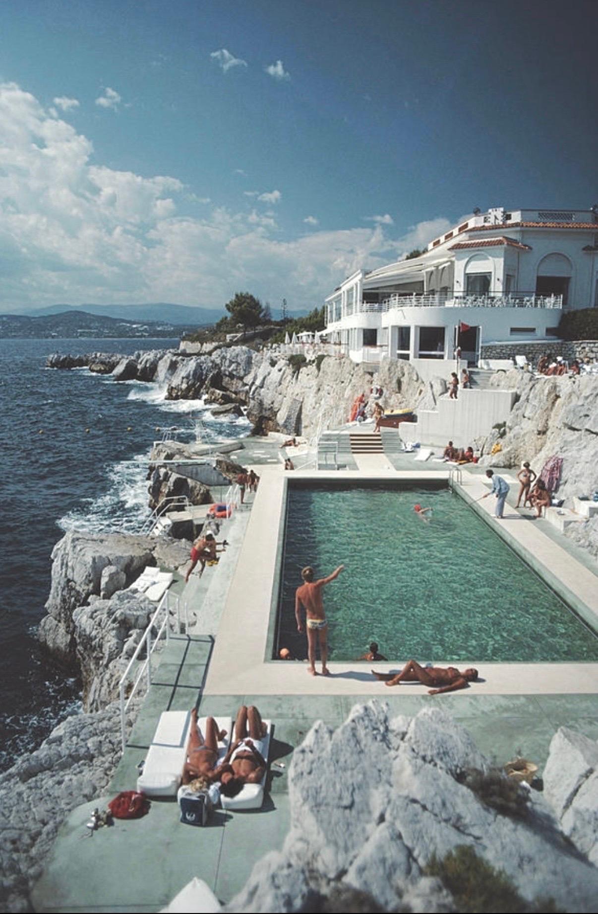 Mid-Century Modern Slim Aarons Iconic C Print Photograph on Metal Frame Hotel Du Cap Eden Roc Pool For Sale