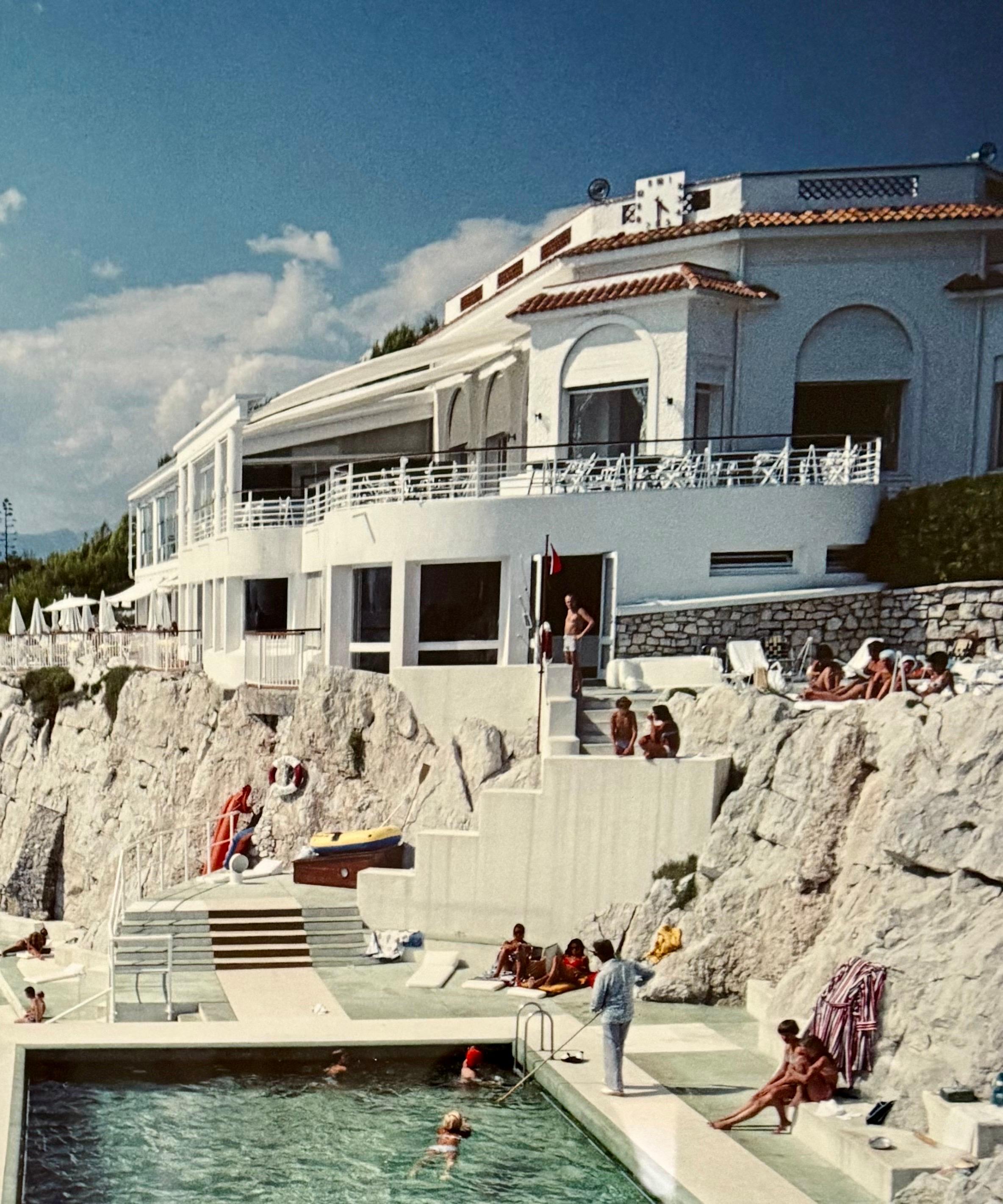 Slim Aarons Iconic C Print Photograph on Metal Frame Hotel Du Cap Eden Roc Pool For Sale 2