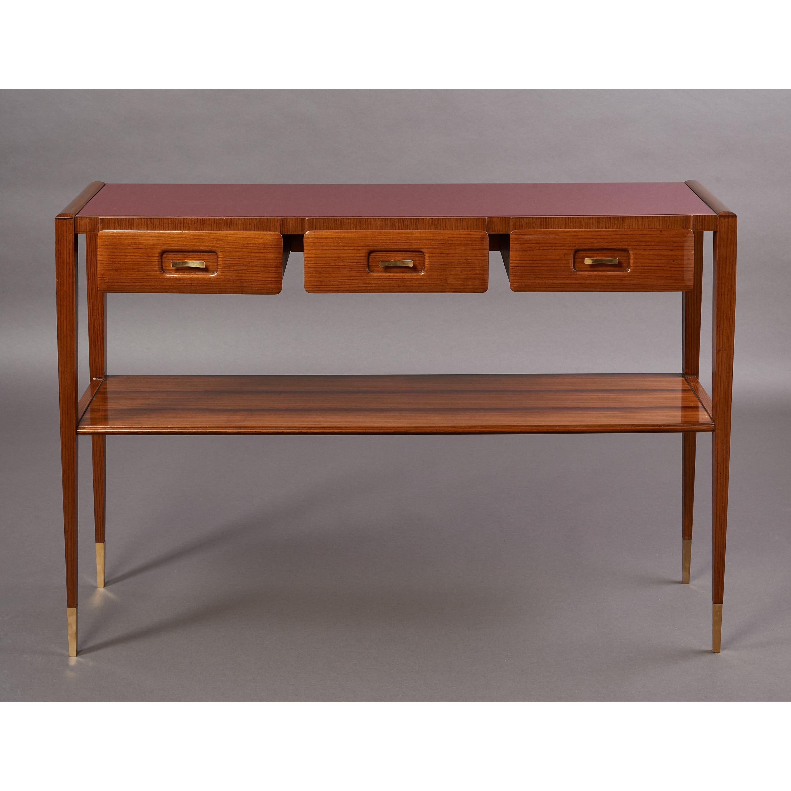 Polished Slim and Elegant Italian Console with Three Drawers, Italy 1950's