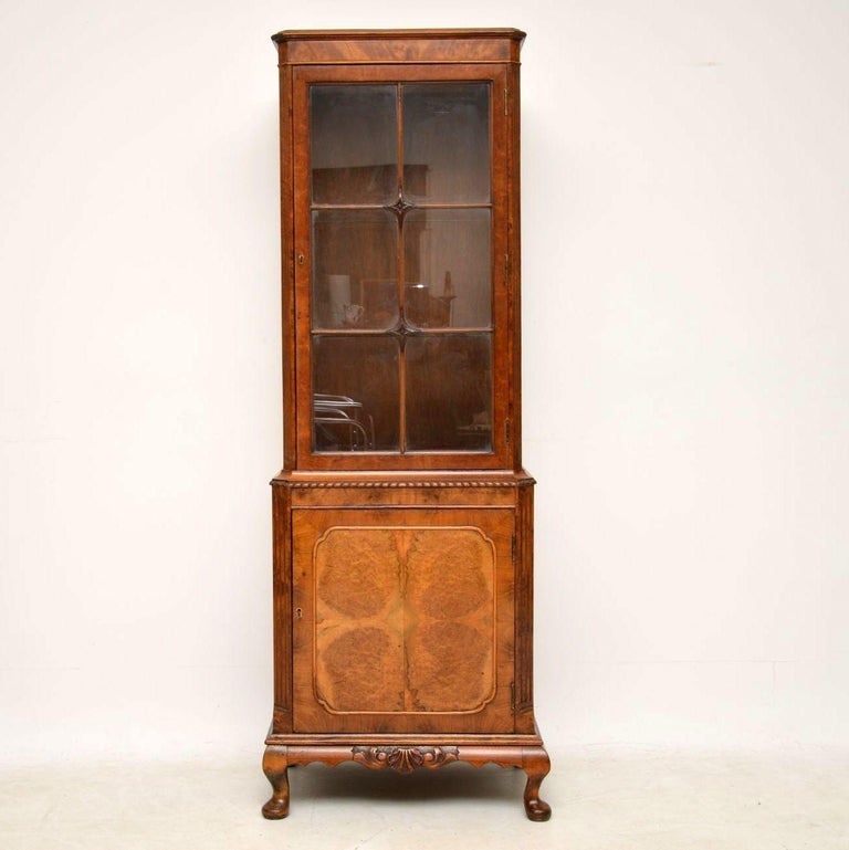 Slim Antique Burr Walnut Display Cabinet For Sale at 1stDibs | slim display  cabinets, antique walnut display cabinet, antique walnut china cabinet