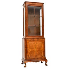 Slim Antique Burr Walnut Display Cabinet