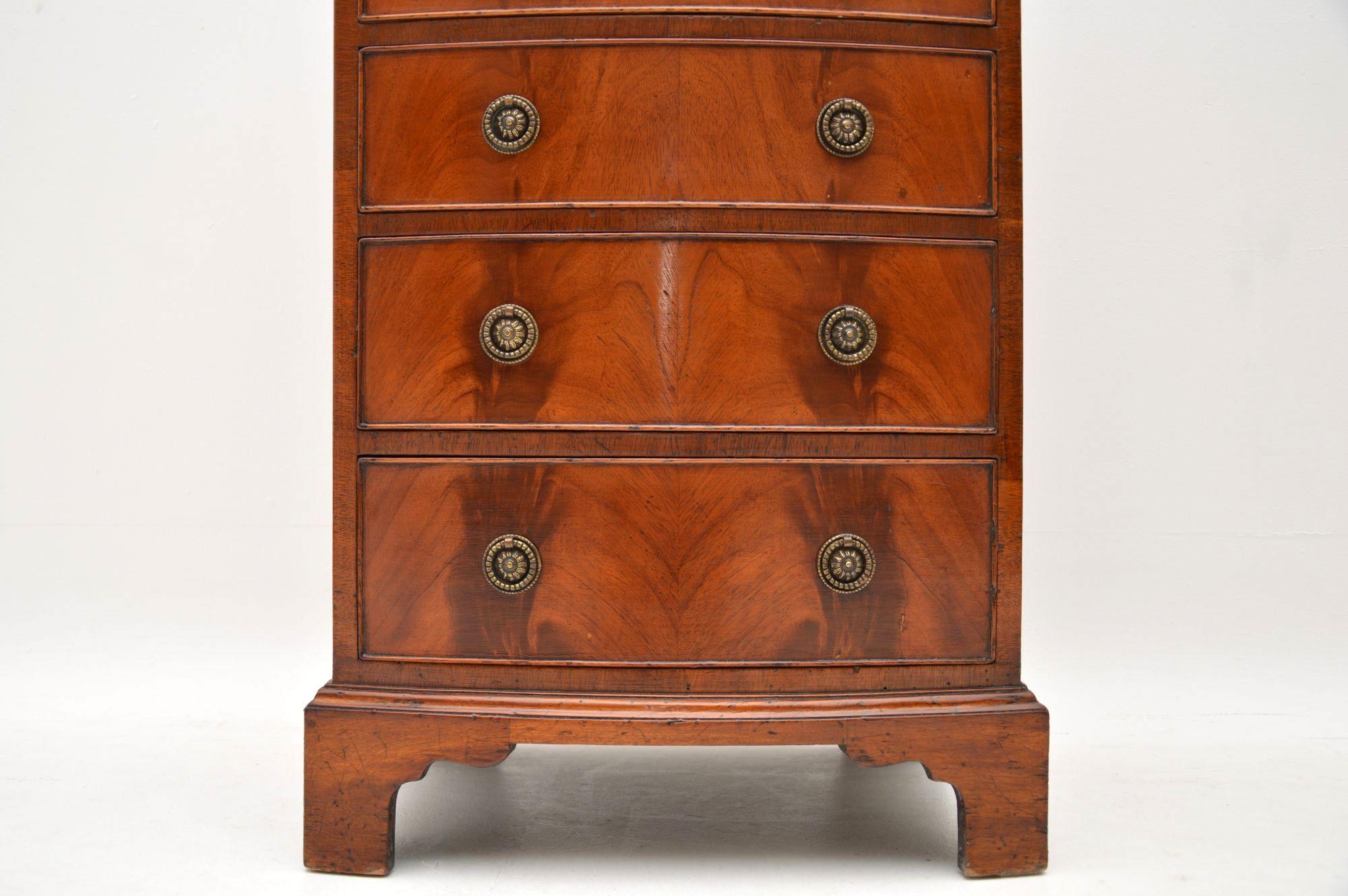 English Slim Antique Edwardian Bow Fronted Mahogany Chest of Drawers