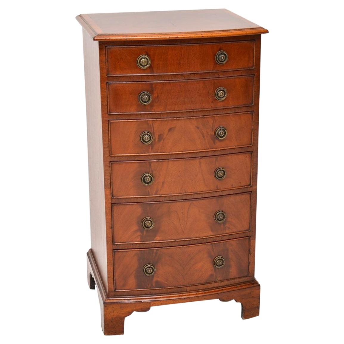 Slim Antique Edwardian Bow Fronted Mahogany Chest of Drawers