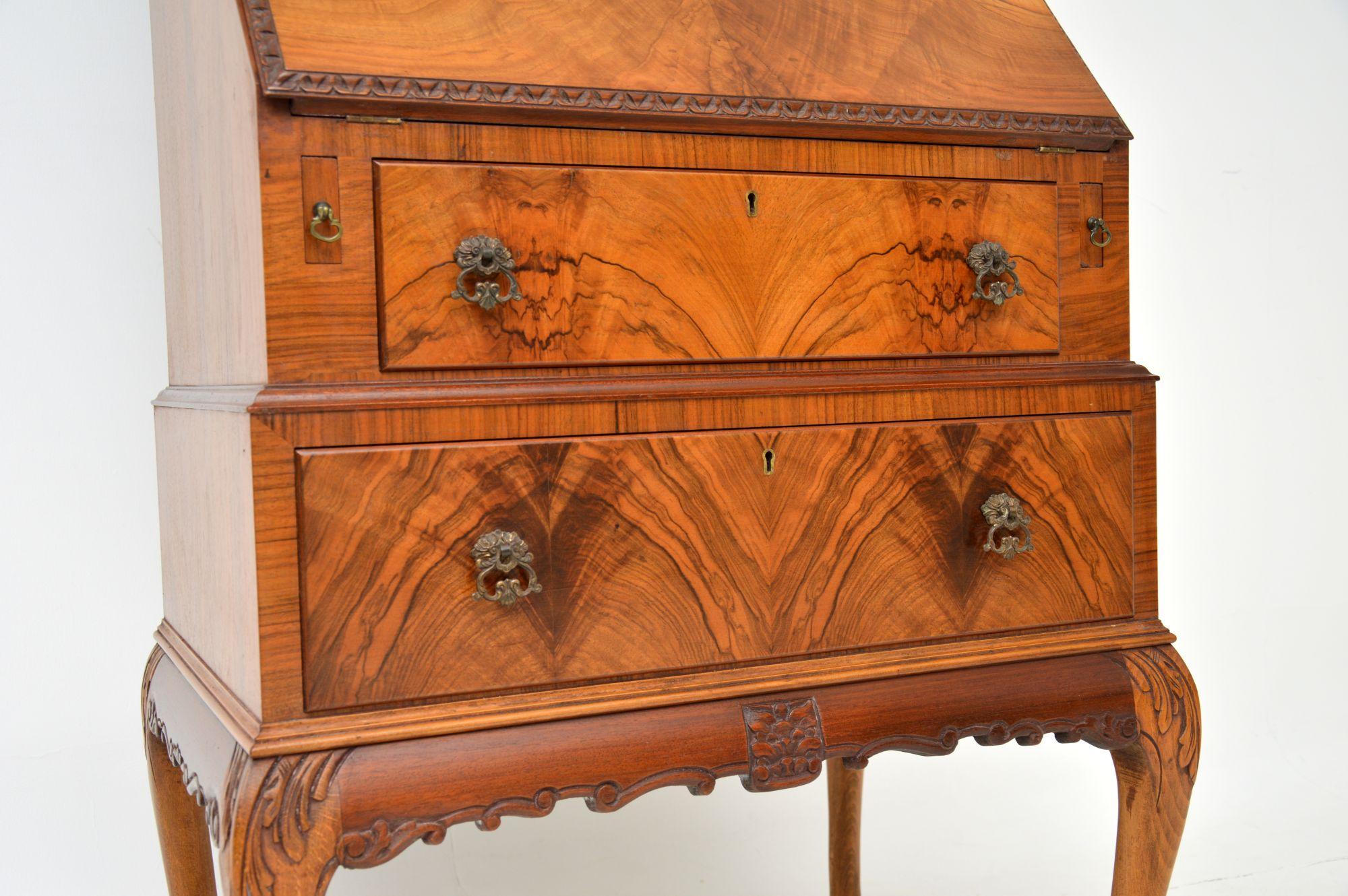 Slim Antique Figured Walnut Bureau Bookcase 1