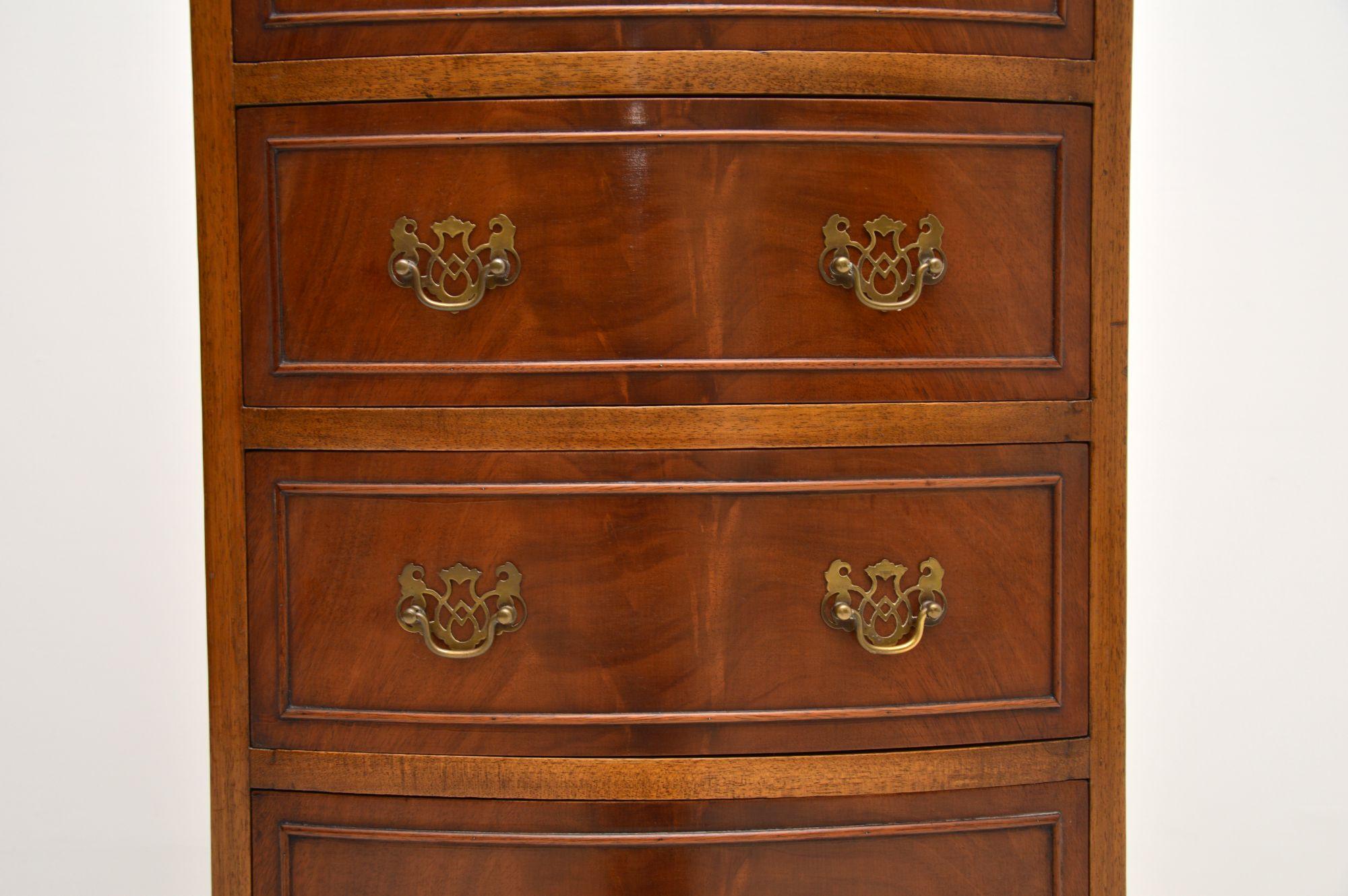 20th Century Slim Antique Mahogany Bow Front Chest of Drawers