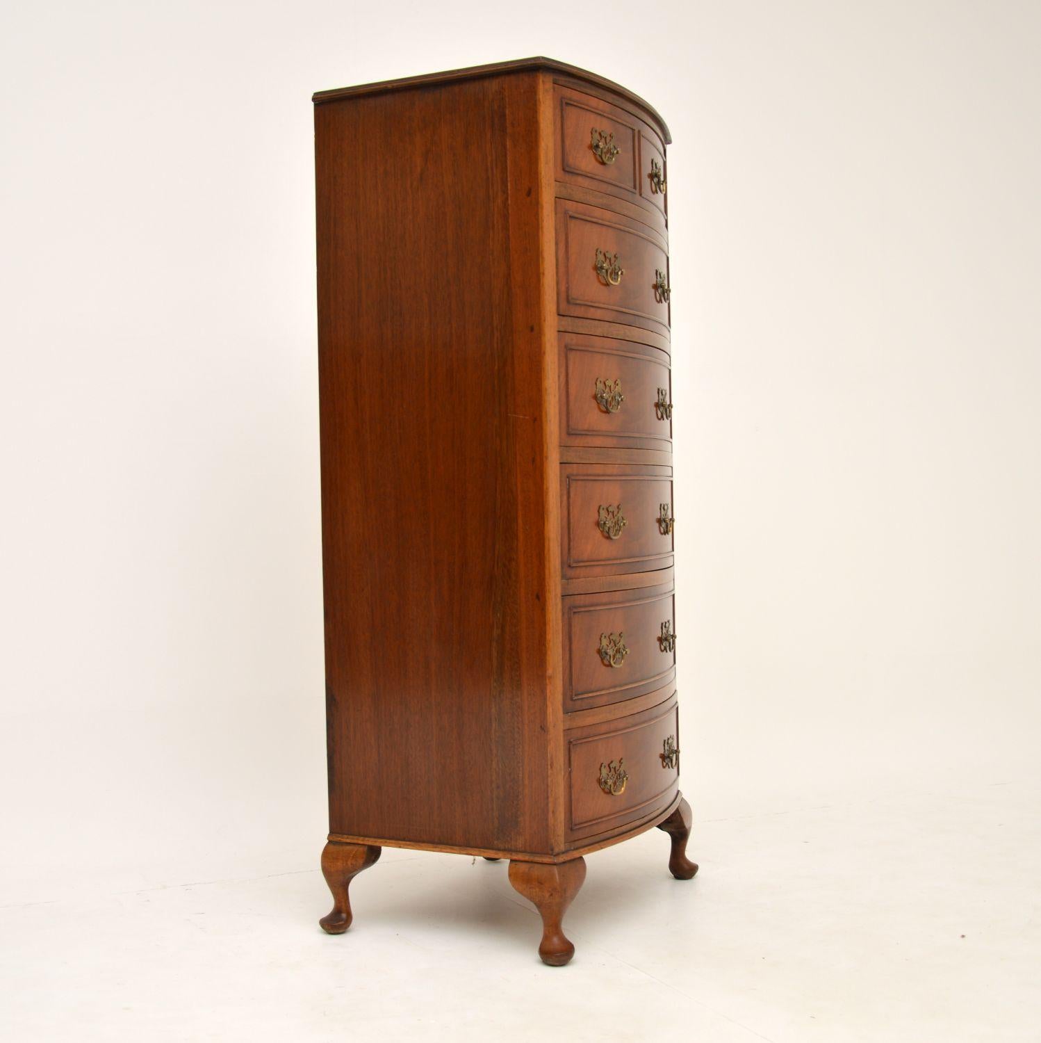 Slim Antique Mahogany Bow Front Chest of Drawers 3