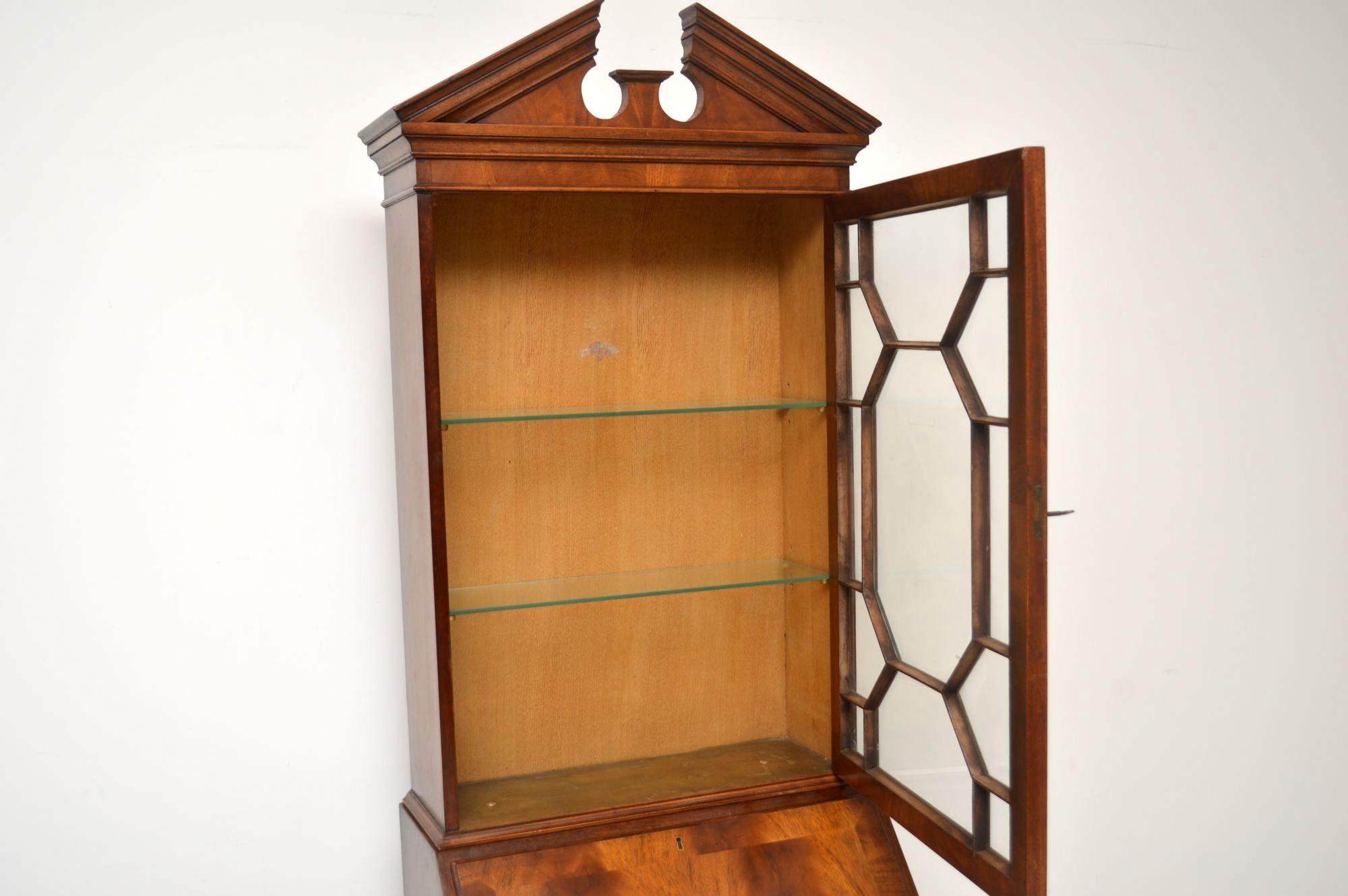 British Slim Antique Mahogany Bureau Bookcase