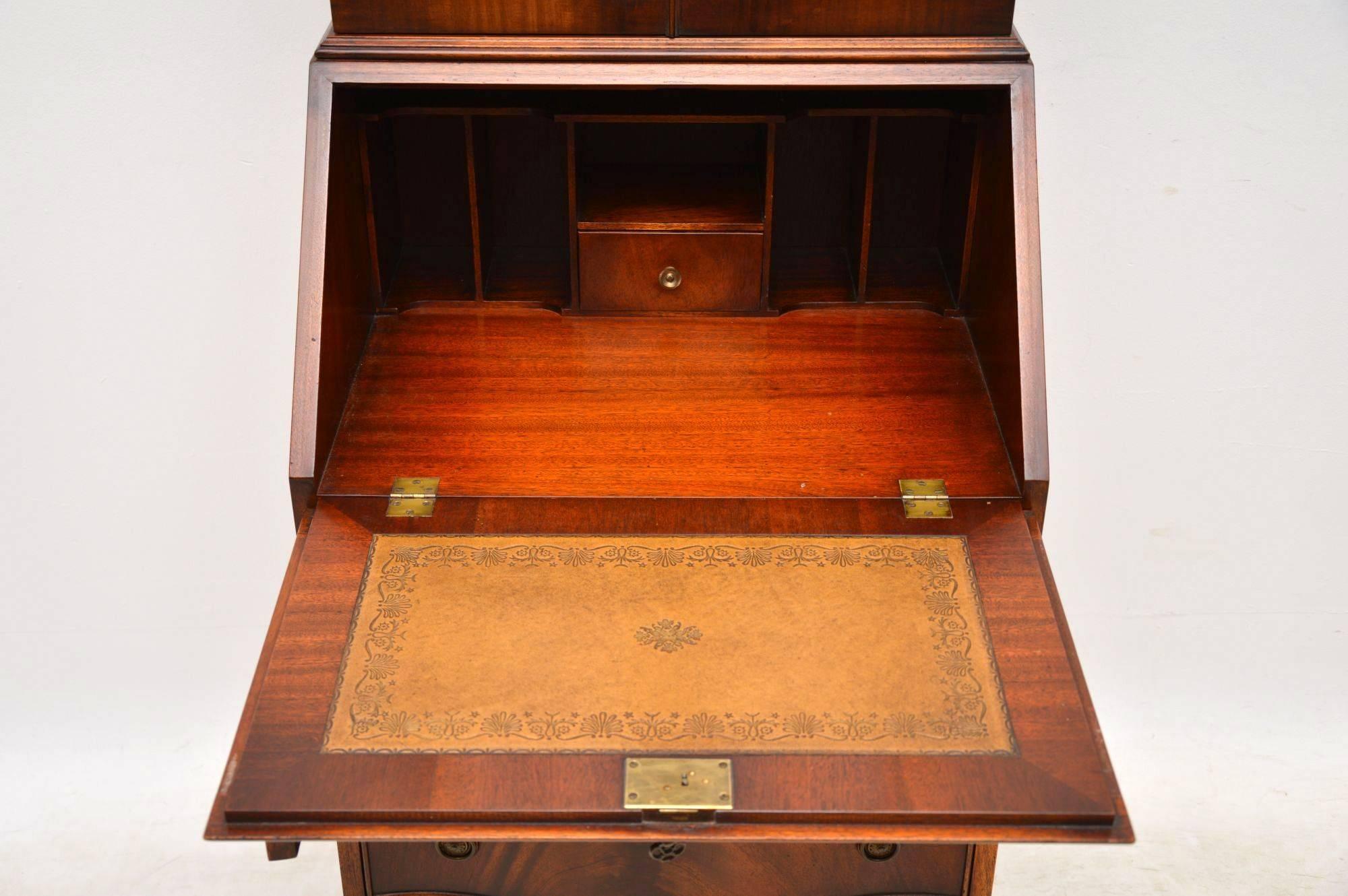 Mid-20th Century Slim Antique Mahogany Bureau Bookcase