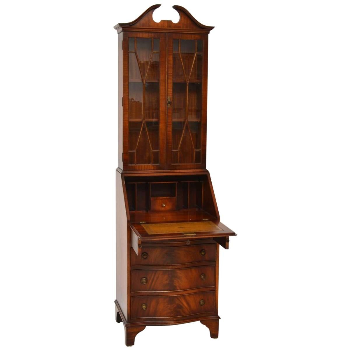 Slim Antique Mahogany Bureau Bookcase