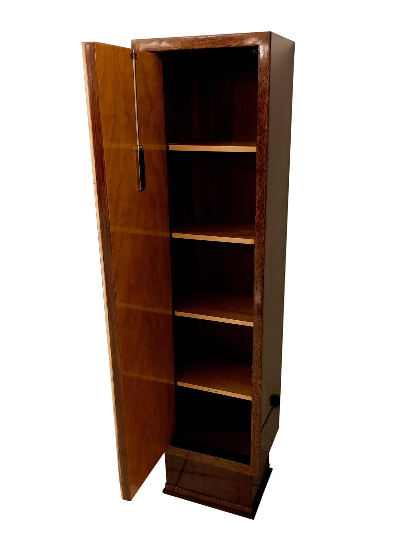 Slim Art Deco Cabinet in Style of Dominique in Palm Wood and Parchment For Sale 1