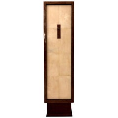Slim Art Deco Cabinet in Style of Dominique in Palm Wood and Parchment