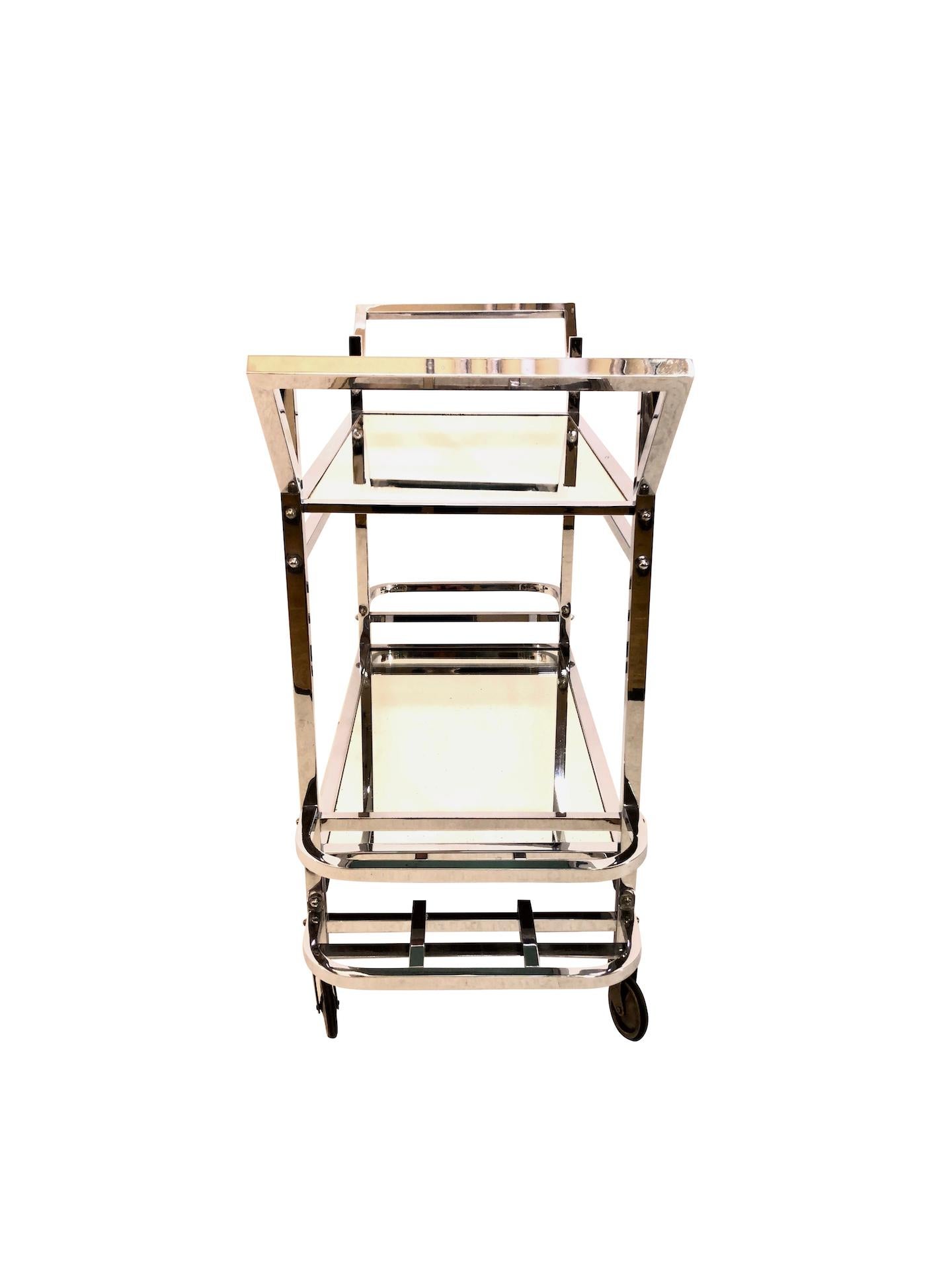 Slim Bar Cart in Chromed Metal with Mirrors original French Art Deco 1930s In Good Condition For Sale In Baden-Baden, Baden-Württemberg