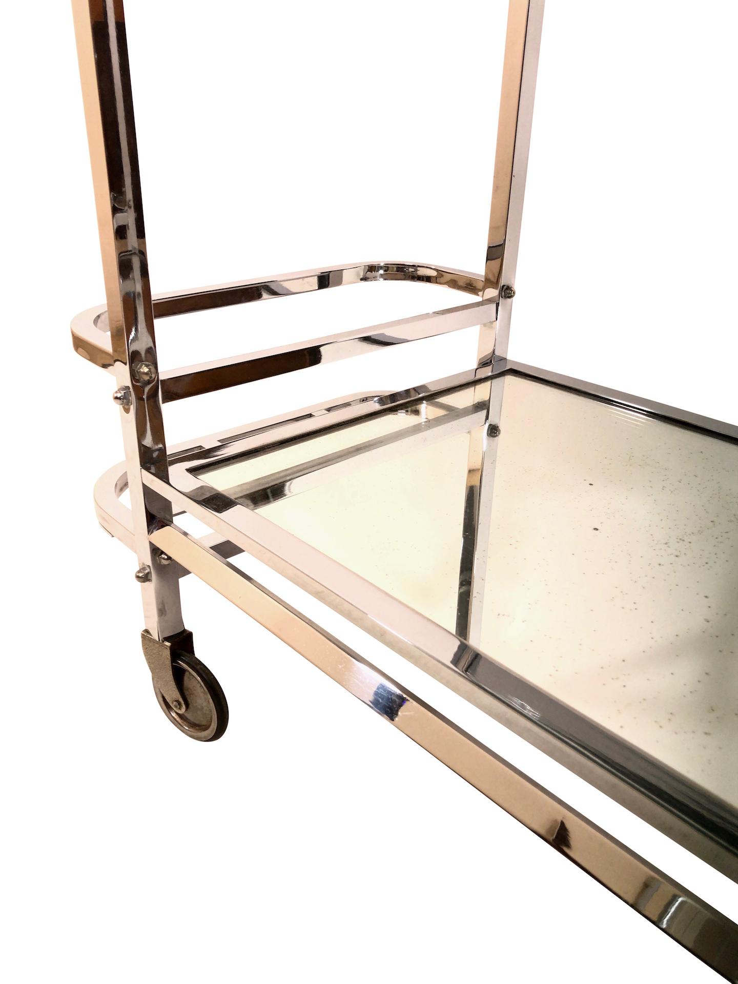 Slim Bar Cart in Chromed Metal with Mirrors original French Art Deco 1930s For Sale 2