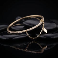 Slim Diamond 14K (or 18k upon request) Yellow Gold Bangle Safety Chain Bracelet