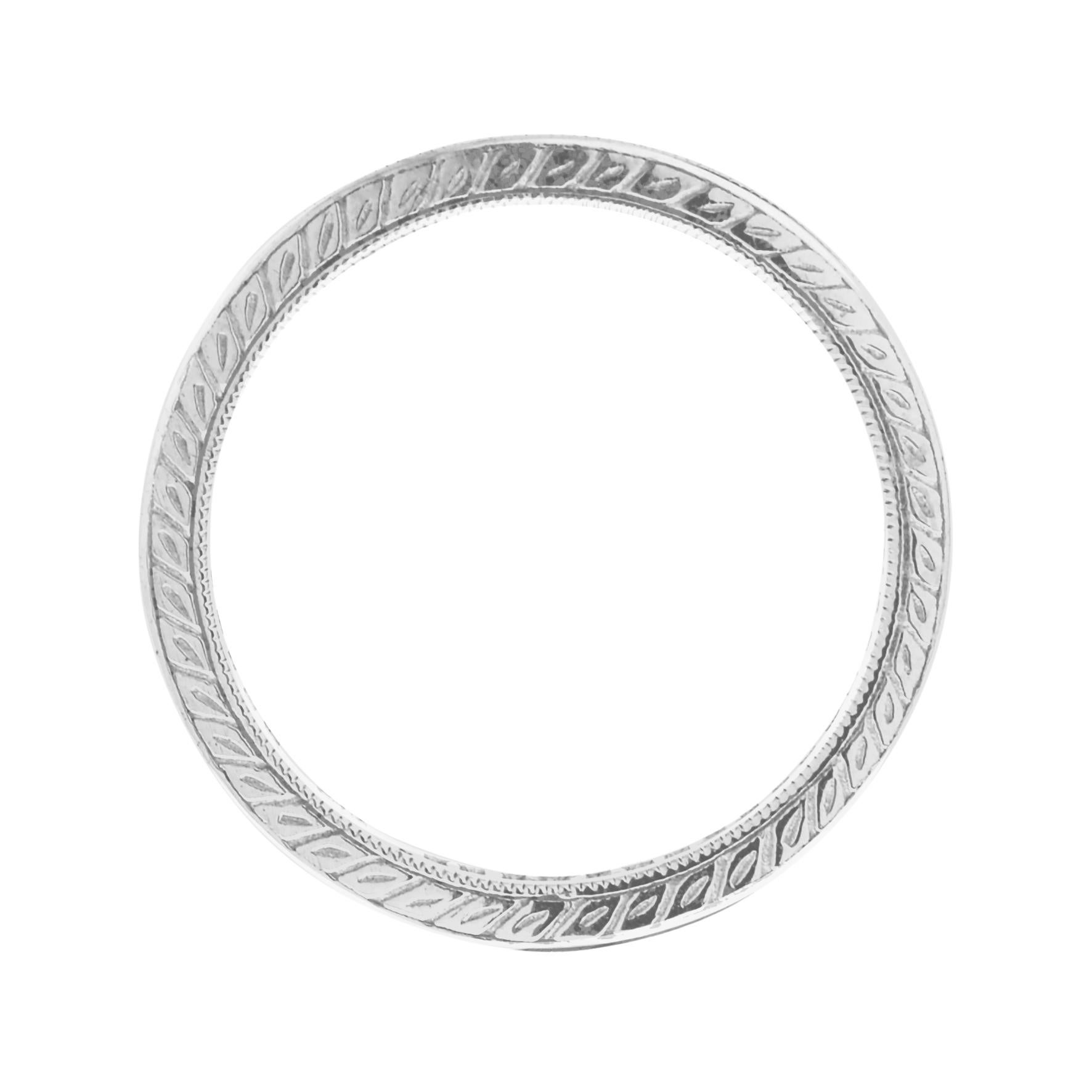 Slim French Cut Red Ruby Art Deco Style Channel Set Eternity Band 14K White Ring In New Condition For Sale In Oakton, VA
