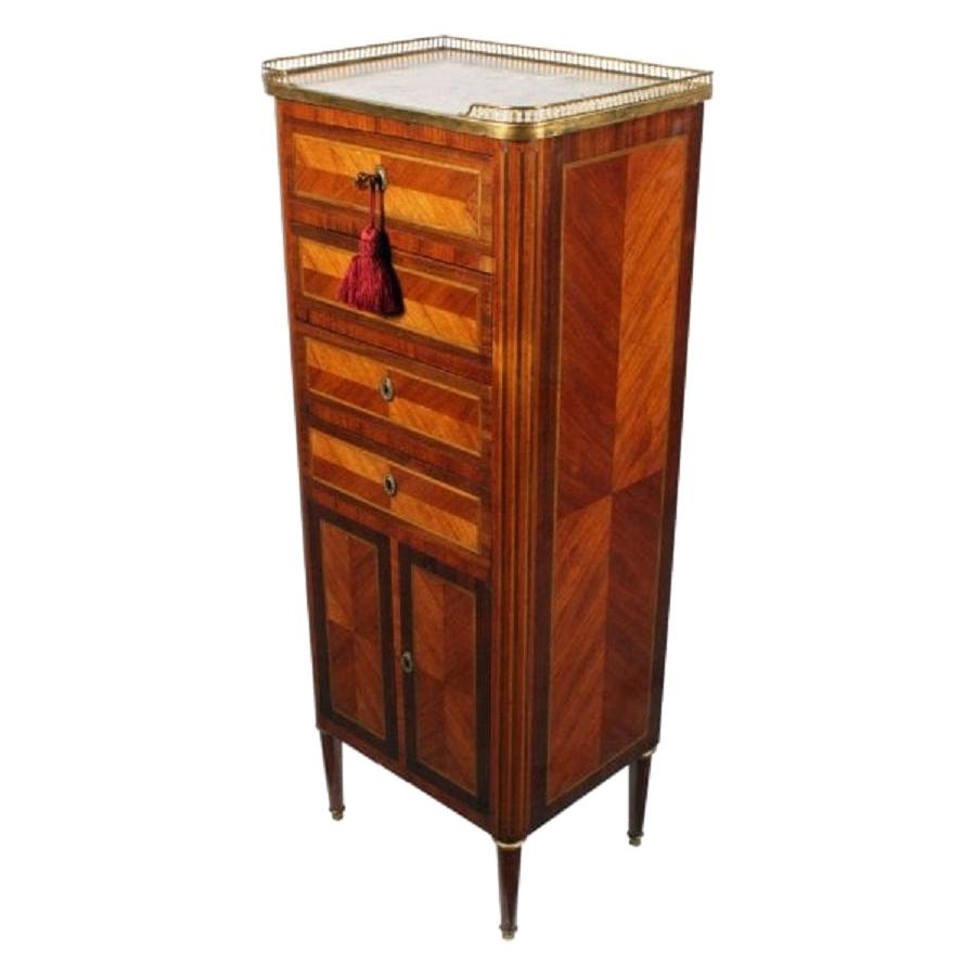 Slim French Kingwood Marble Top Cabinet, 19th Century For Sale