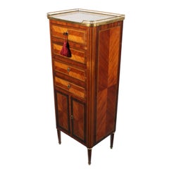 19th Century Slim French Kingwood Marble-Top Four Drawer Cabinet