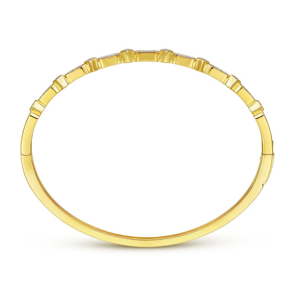 Slim Geometric Victorian-Revival 14K Yellow Gold Diamond Bangle Bracelet BG4309 In New Condition For Sale In Austin, TX