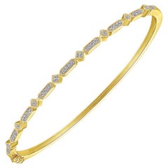 Bracelet jonc en or jaune 14 carats et diamants, mince et géométrique, de style Victorien-Revival BG4309
