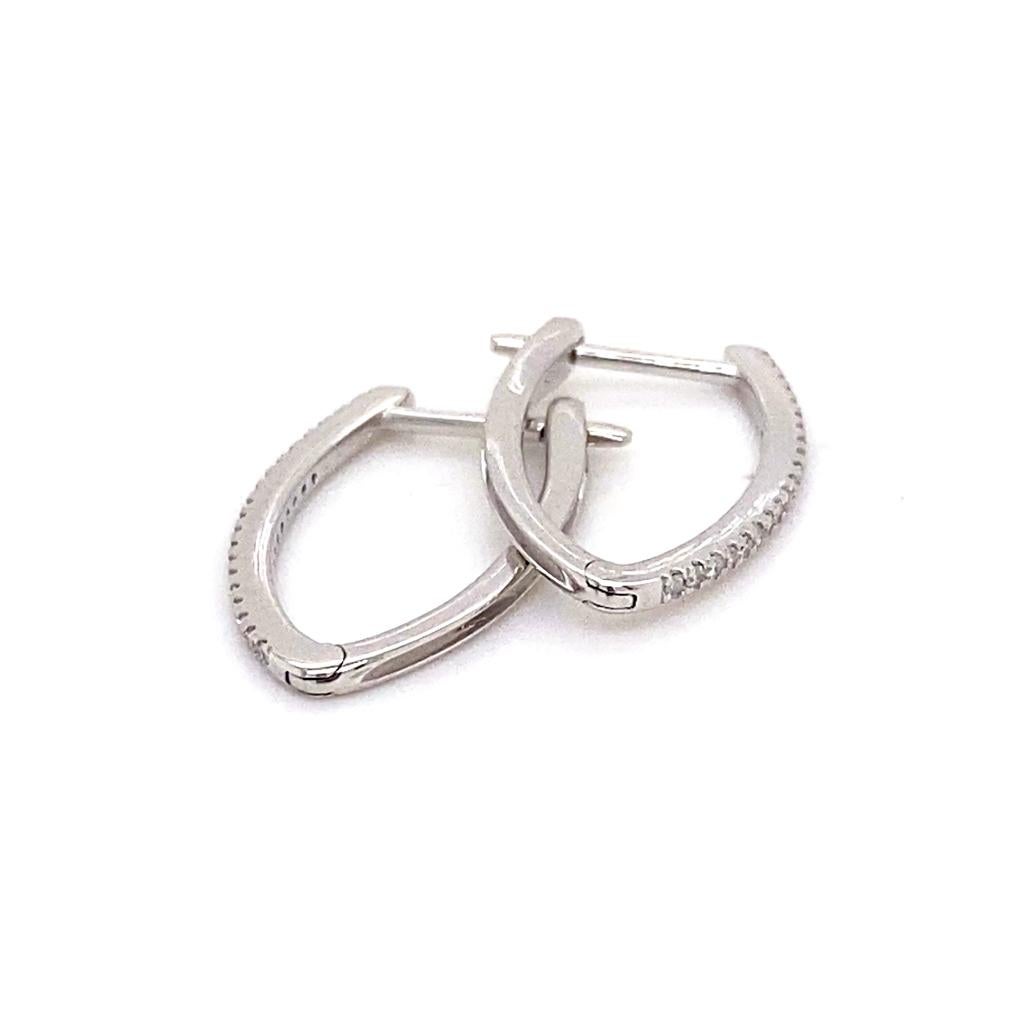 Donna Cerchi a V Slim Huggie 20 mm 0,10 carati di diamanti in oro bianco 14K in vendita