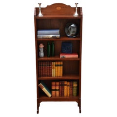 Slim Mahogany and Inlaid Open Bookcase c1900s