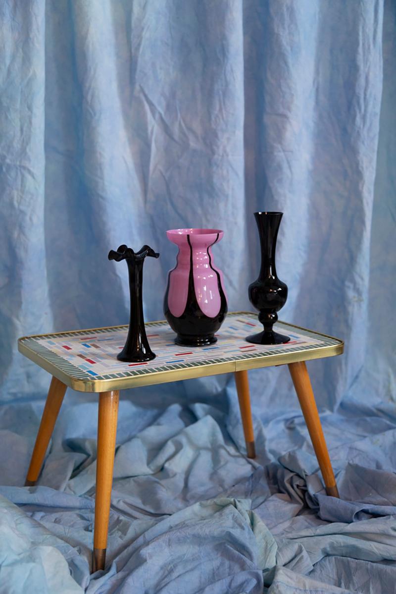 Mid-Century Modern Slim Mid Century Black Vase with Frill, Europe, 1960s