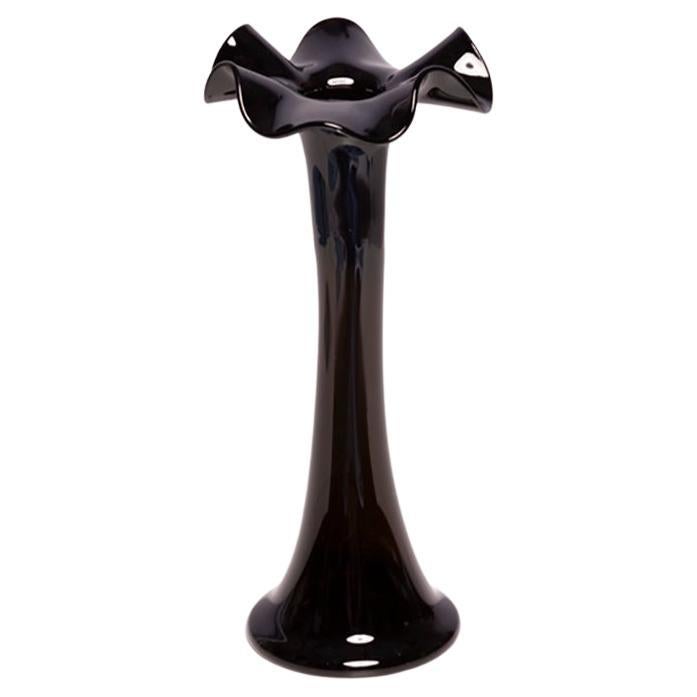 Slim Mid Century Black Vase with Frill, Europe, 1960s For Sale