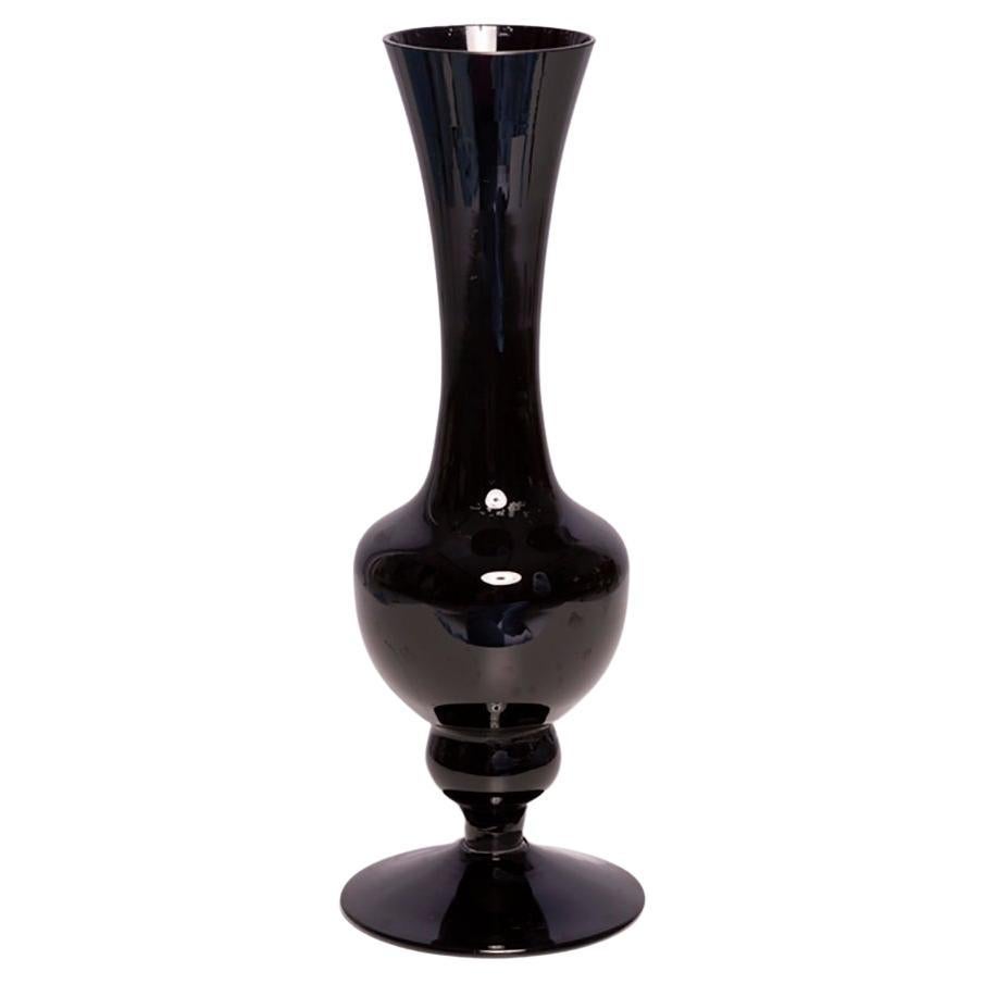 Slim Mid Century Vintage Black Dark Purple Glossy Vase, Europe, 1960s