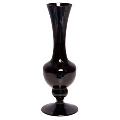 Slim Mid Century Vintage Black Dark Purple Glossy Vase, Europe, 1960s