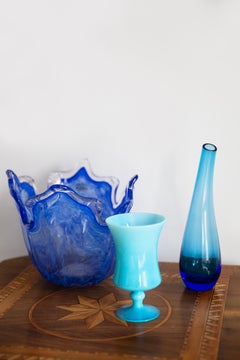Slim Mid Century Vintage Blue Glass Vase, Europe, 1960s