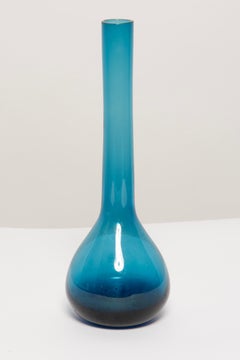 Slim Mid Century Vintage Blue Glass Vase, Europe, 1960s