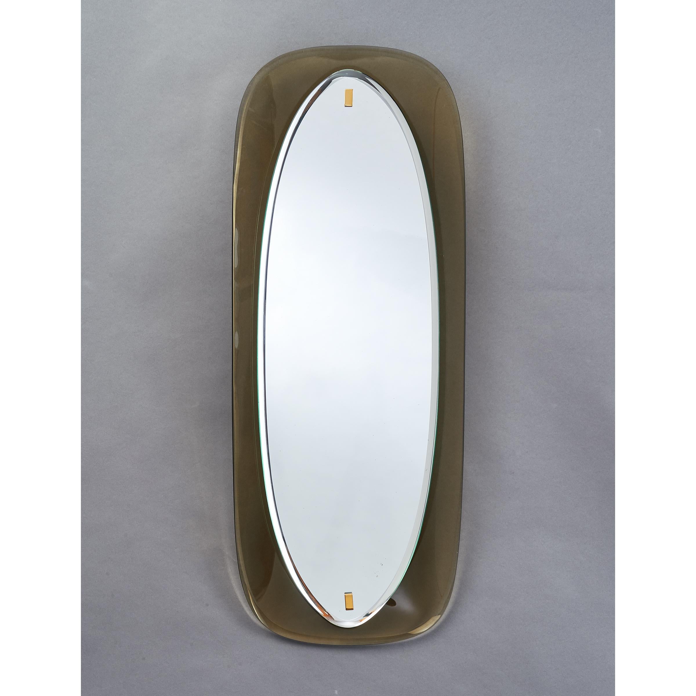 Slim Mirror with Bowed Colored Glass Frame, Italy, 1960s 2