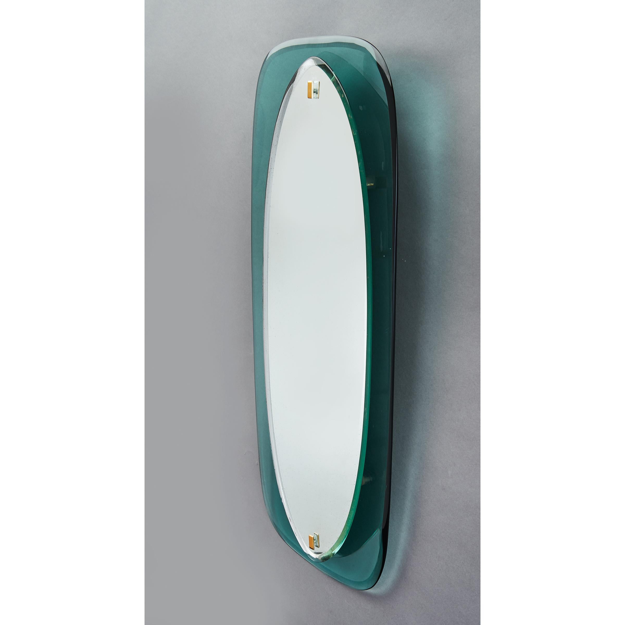 Italian Slim Mirror with Bowed Colored Glass Frame, Italy, 1960s