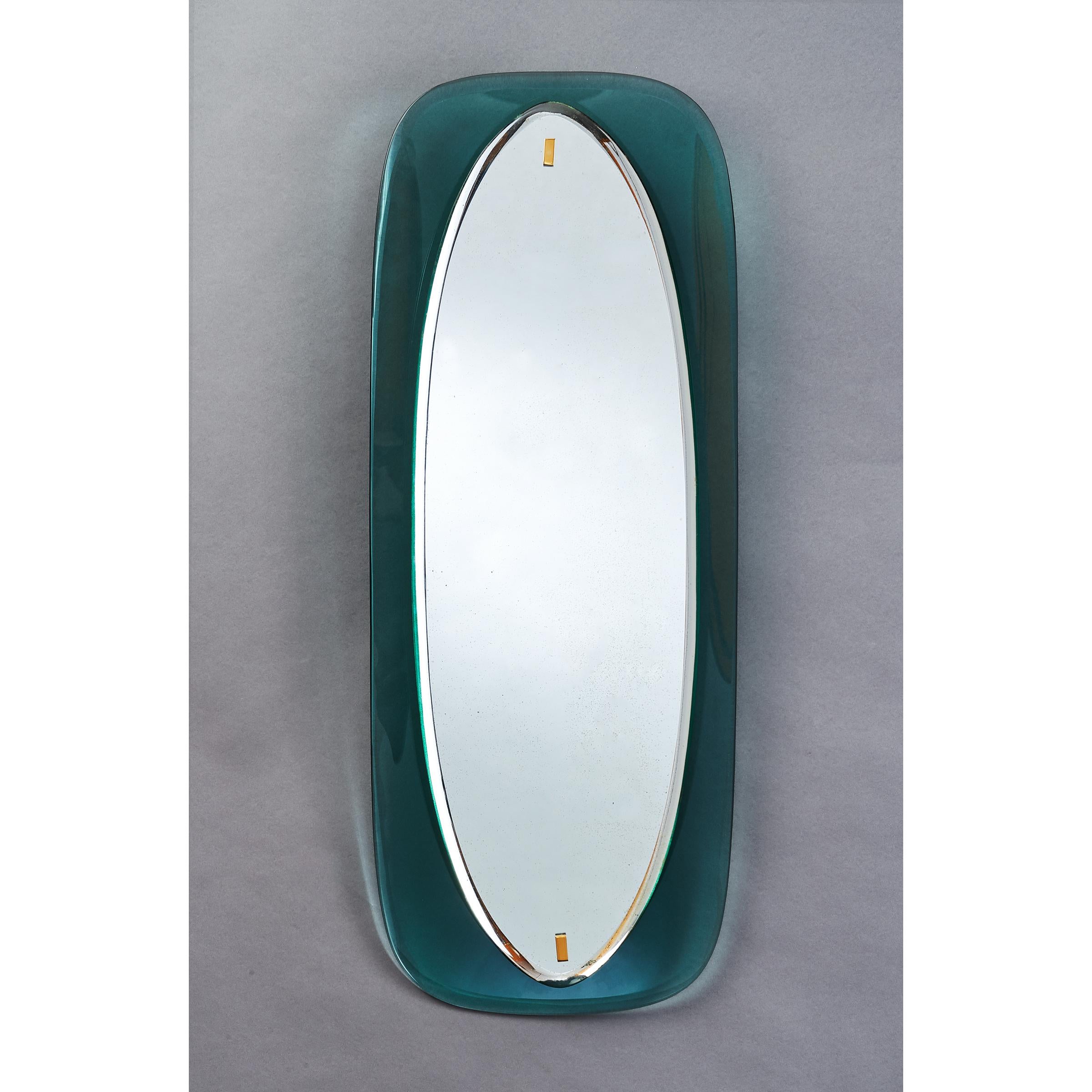 Slim Mirror with Bowed Colored Glass Frame, Italy, 1960s 1