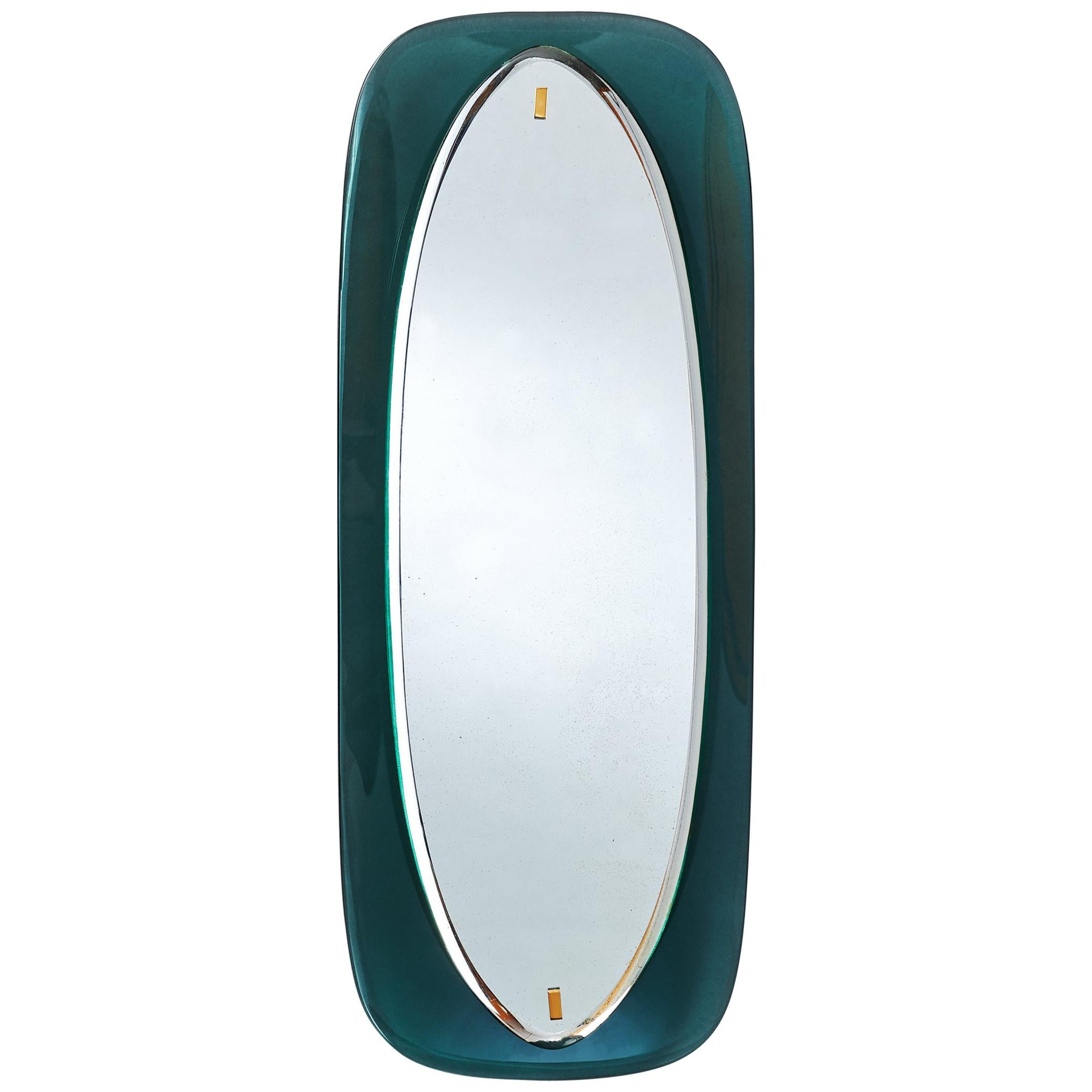 Slim Mirror with Bowed Colored Glass Frame, Italy, 1960s