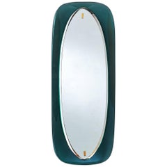 Slim Mirror with Bowed Colored Glass Frame, Italy, 1960s