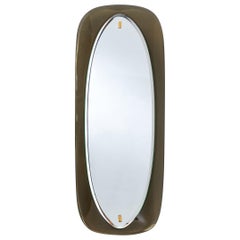 Slim Mirror with Bowed Colored Glass Frame, Italy, 1960s