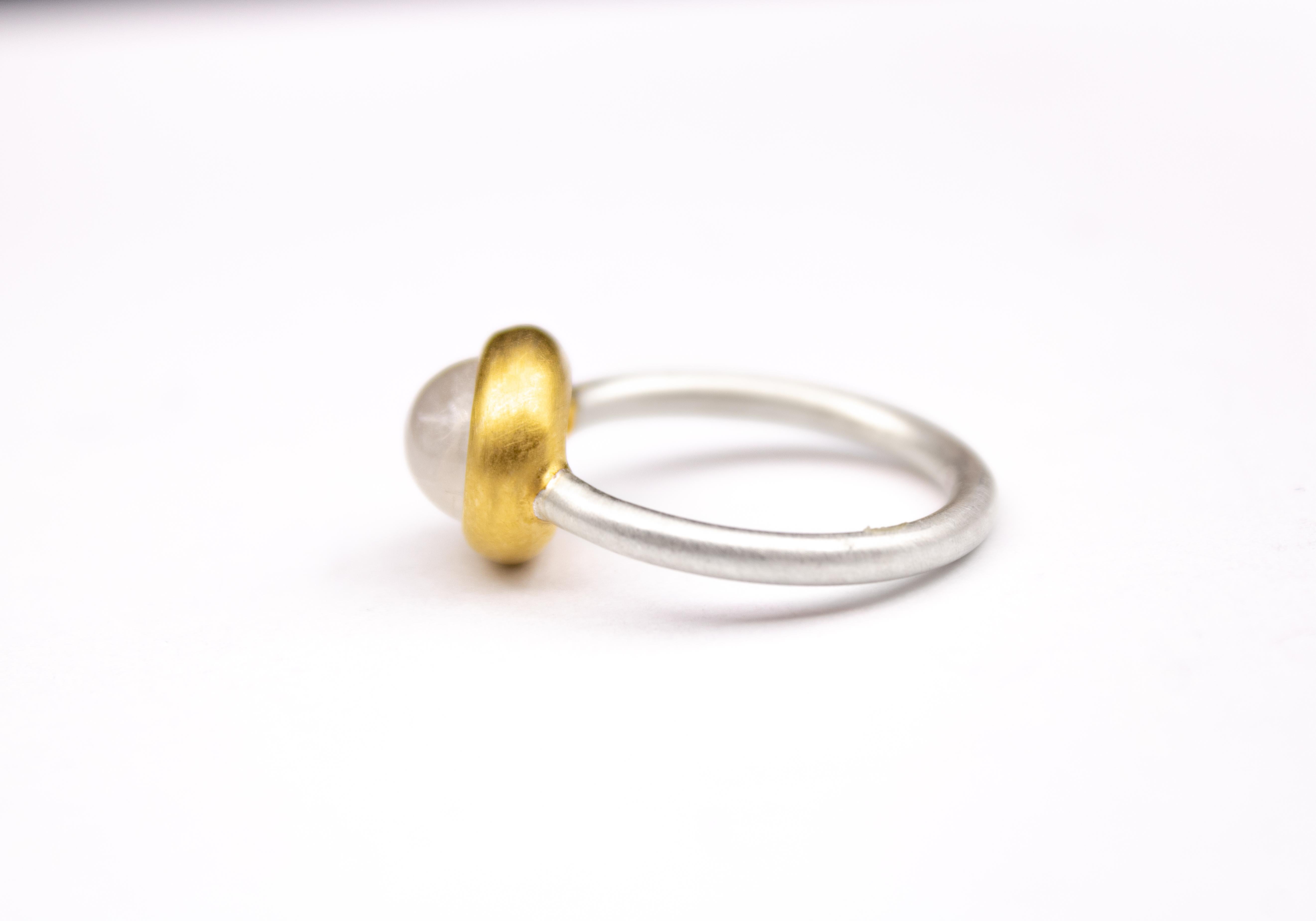 For Sale:  Slim Monika Herré Rainbow Moonstone Ring Sterling Silver Galvanic Gold Plating 2