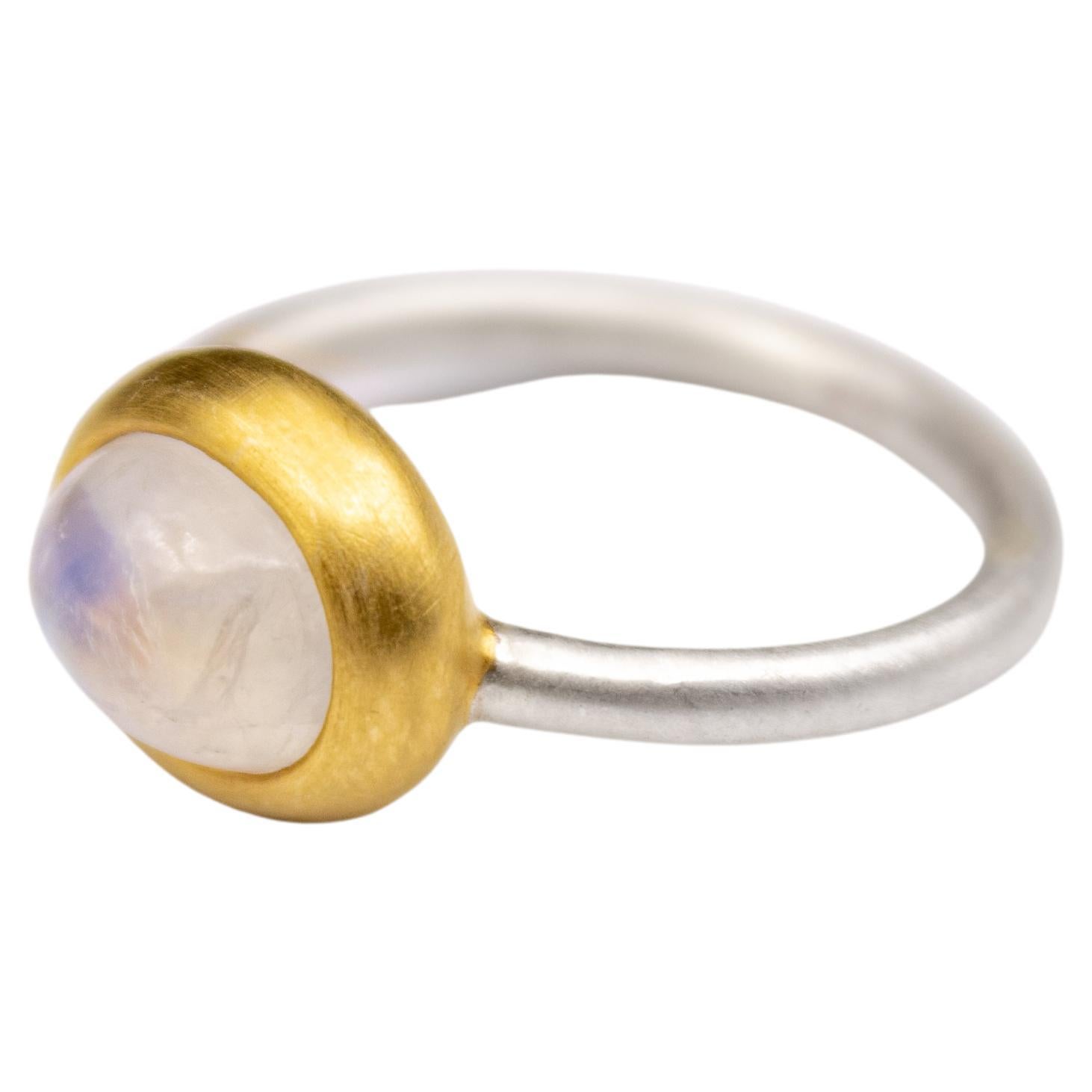 Slim Monika Herré Rainbow Moonstone Ring Sterling Silver Galvanic Gold Plating