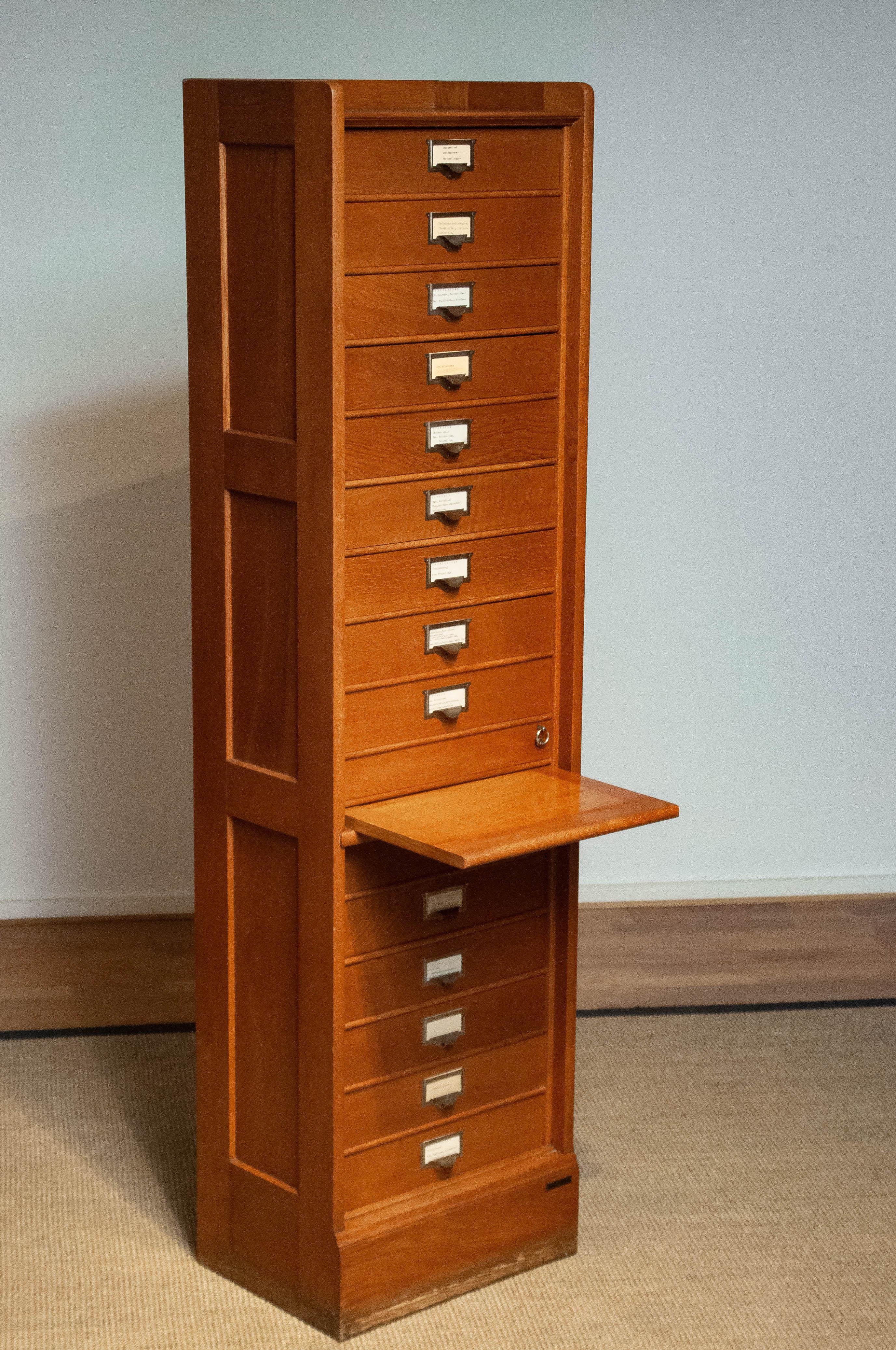 Slim Oak Rectangular Drawer / Archive / Entomology Cabinet by Atvidabergs Sweden For Sale 1