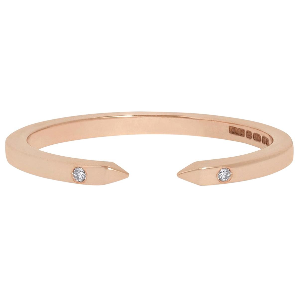 Slim Open Ring in 18 Karat Rose Gold with White Diamonds by Allison Bryan For Sale