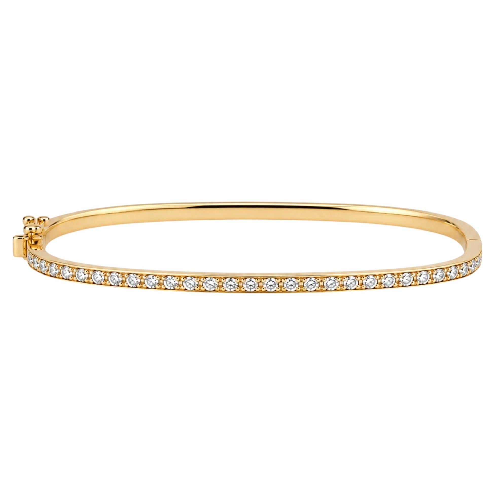 Slim Pavé Eternity Natural Diamond Bangle Bracelet in 14k Solid Gold (Certified) For Sale